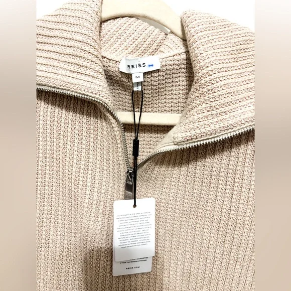 REISS NWT Fox Textured Funnel Neck Jumper Beige Half-Zip Sweater Quarter Zip - Picture 4 of 11